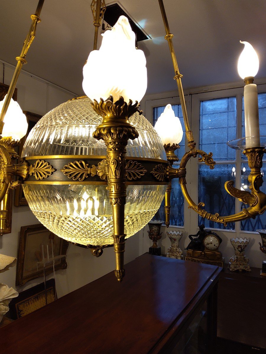 Empire Style Gilt Bronze Chandelier And Crystal Vase-photo-1